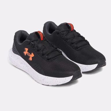 Men's black Under Armour shoes with orange logo from O'Neills.