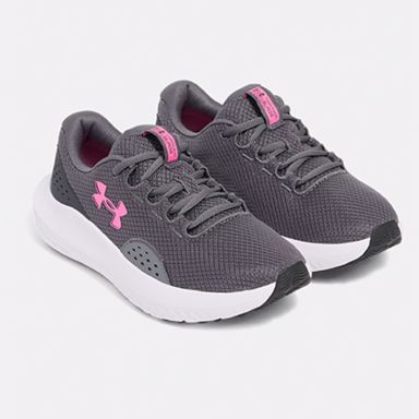 Grey, white and pink Under Armour Women's Surge 4 Running Shoes from O'Neills