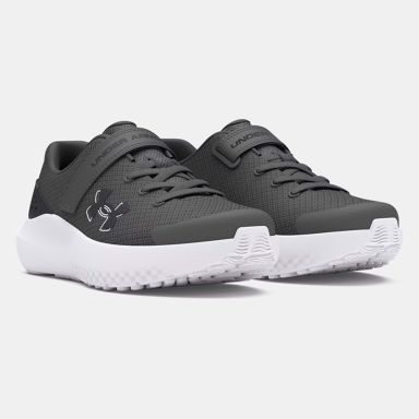 Grey black and white Under Armour Kids' UA Surge 4 AC Junior Running Shoes from O'Neills