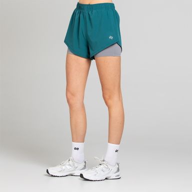 Green / Grey Women's Finesse 2 in 1 Training Shorts from O’Neills with built in undershorts for extra coverage and support.