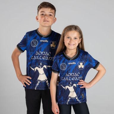 Kids' Tailteann Games Jersey Blue with embroidered shamrock crest and knitted collar by O’Neills.