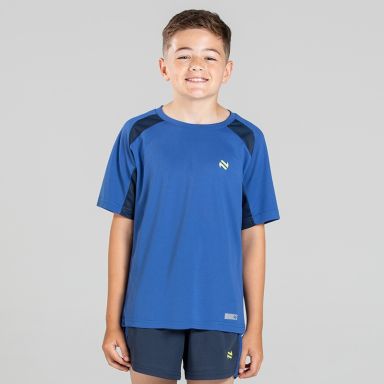 Blue O’Neills Kids’ Raptor T-Shirt with short sleeves and contrast pinhole texture panels