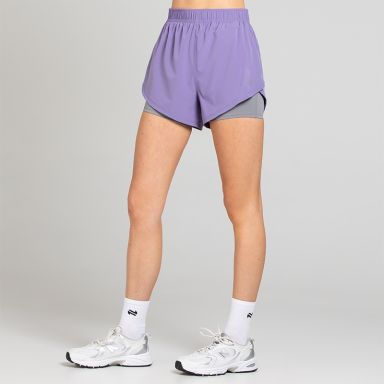 Purple Women's Finesse 2 in 1 Training Shorts from O’Neills with built in undershorts for extra coverage and support.