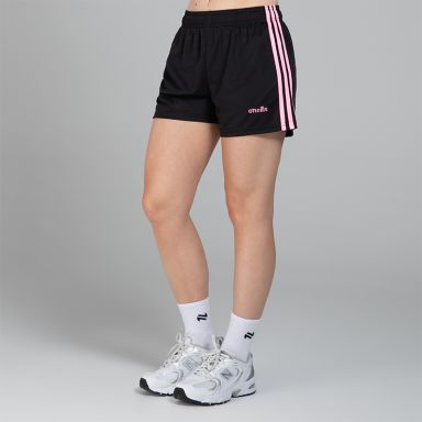 Black Women's Mourne short's with three pink vertical stripes on the sides by O'Neills.