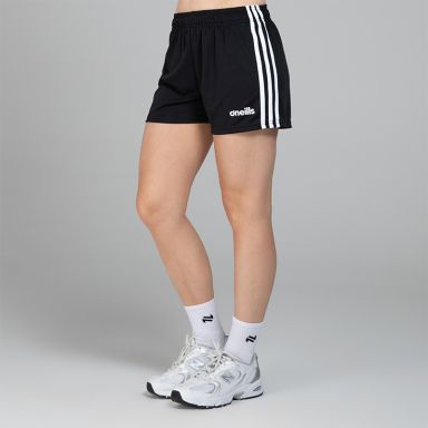 Women's black mourne shorts with white stripes from O'Neills.