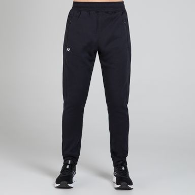 Black Men’s Evolve Fleece Tracksuit Bottoms with cuffed bottoms and two zip pockets by O’Neills.