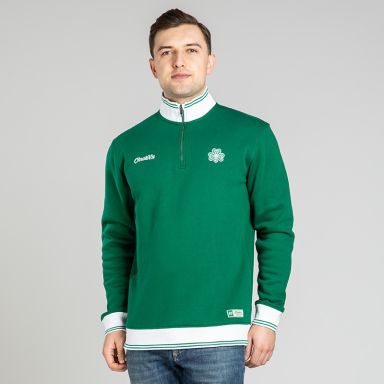 Green O’Neills Éireann Irish Heritage Half Zip Fleece Top with Shamrock badge