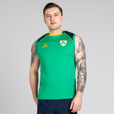 Green O’Neills Men’s Keel Sleeveless T-Shirt with Woven Shamrock Crest
