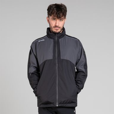 Black O’Neills Men's Altitude Waterproof Rain Jacket with fold away hood.