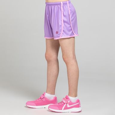 Purple O’Neills Isla Shorts featuring a glitter logo and an elasticated waistband