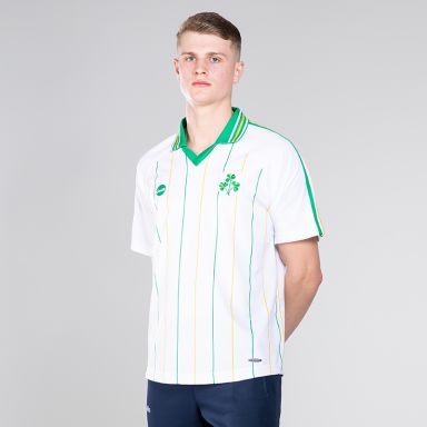 White Unisex Retro Ireland Jersey, with three Shamrocks crest by O'Neills. 