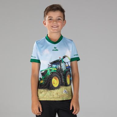 Kids’ Power Up O’Neills ploughing jersey with an image of a green tractor & O’Neills football on the front and back.