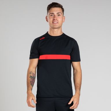 Black / Red Men's Aspire T-Shirt from O’Neills featuring breathable mesh panelling.