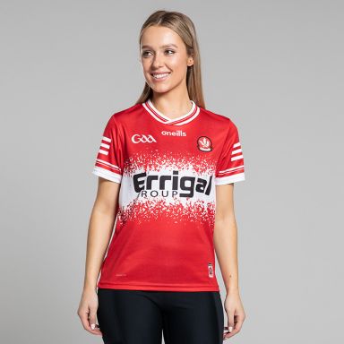 Red Derry GAA Home Jersey 2024 with Errigal Group sponsor logo on the chest by O’Neills.