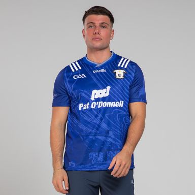 Royal Blue Clare GAA Commemoration Jersey with Michael Cusack cottage on the front and image of Michael Cusack on the sleeve by O’Neills.