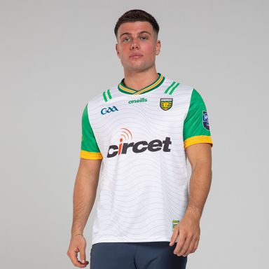 White Donegal GAA Alternative Jersey 2024 with ribbed crewneck by O’Neills.
