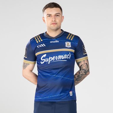 Blue and Gold Galway GAA Commemoration jersey with 1923/24 in gold on the back by O’Neills.