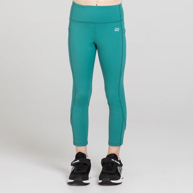Green kids' gym leggings with phone pockets and high waist by O’Neills.