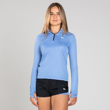 Blue women’s Skylar Half Zip Midlayer Top with O’Neills logo.