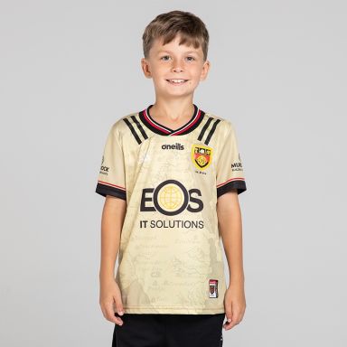 O’Neills Gold Down GAA Kids' Alternative Goalkeeper Jersey 2025 with ribbed crewneck by O’Neills.