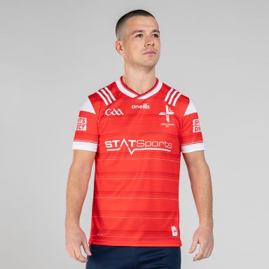 Red Louth GAA Player Fit Leinster Senior Football Champions Jersey 2025 by O'Neills 