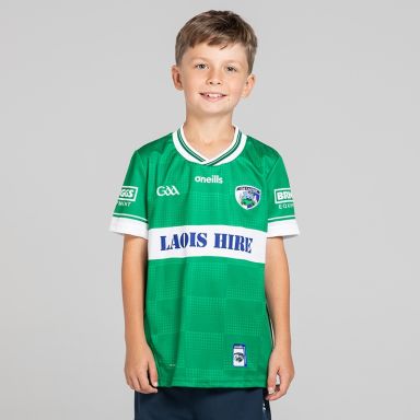 O’Neills Green Laois GAA Kids' Goalkeeper Jersey 2025 with ribbed crewneck by O’Neills.