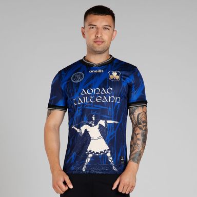 Men's Tailteann Games Player Fit Jersey Blue with embroidered shamrock crest and knitted collar by O’Neills.