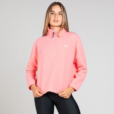 Peach Women's Sadie Half Zip from O’Neills featuring a deep funnel neck collar and adjustable waistband with toggle