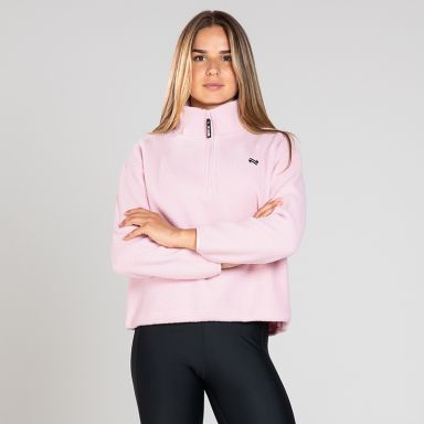 Pink Women's Sadie Half Zip from O’Neills featuring a deep funnel neck collar and adjustable waistband with toggle