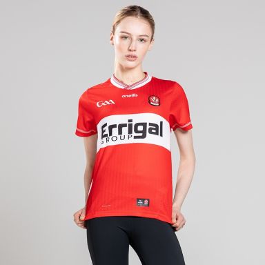 Red Derry GAA Women’s Fit Home Jersey 2026 from O’Neills.