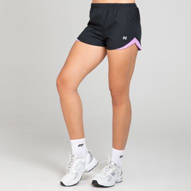 Black/Purple Women’s Sports Shorts with elasticated waistband by O’Neills.