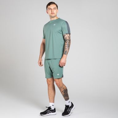 O’Neills Men’s Venom T-Shirt and Phantom Shorts set with breathable t-shirt and shorts in Green / Grey
