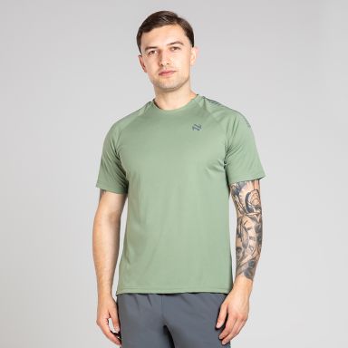 Green Men’s Ignite Training T-Shirt with Grey print design on sleeves by O’Neills.