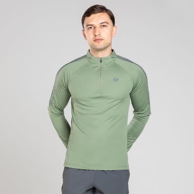 Green Men’s Ignite Half Zip Midlayer Top with Grey print design detail by O’Neills.