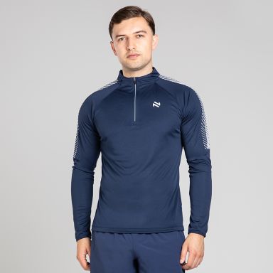 Navy Men’s Ignite Half Zip Midlayer Top with Grey print design detail by O’Neills.