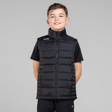Black kids padded gilet with high neck and embroidered logo by O'Neills.