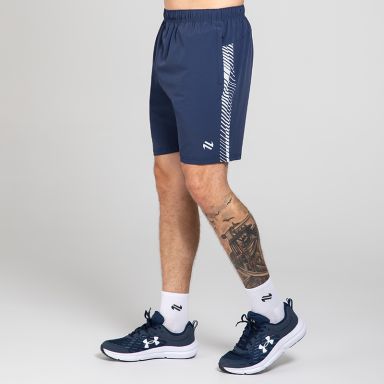 Navy Men’s Ignite Training Shorts with Grey print design and two zip pockets by O’Neills.