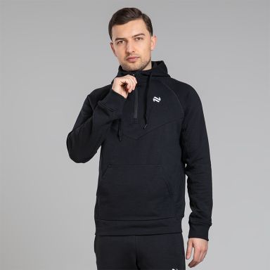 Black Men’s Inferno Fleece Half Zip Hoodie with kangaroo front pouch pocket and half zip closure by O’Neills.