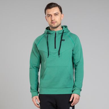 Green Men’s Inferno Fleece Half Zip Hoodie with kangaroo front pouch pocket and half zip closure by O’Neills.