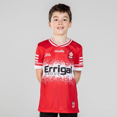 Red Derry GAA Home Jersey 2024 with Errigal Group sponsor logo on the chest by O’Neills.