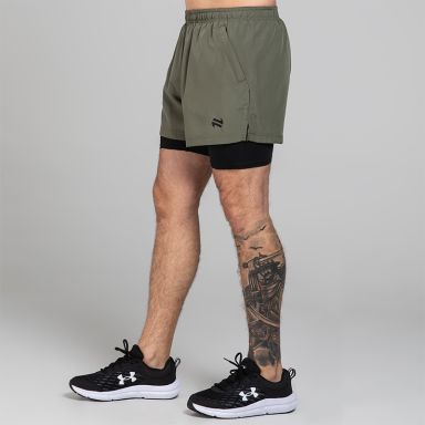 Green/ Black Men’s Nitro 2in 1 shorts with built-in base layer from O’Neills 