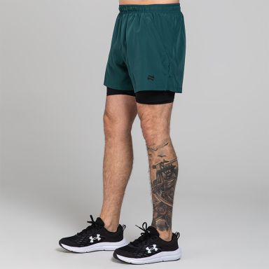 Green/ Black Men’s Nitro 2in 1 shorts with built-in base layer from O’Neills 