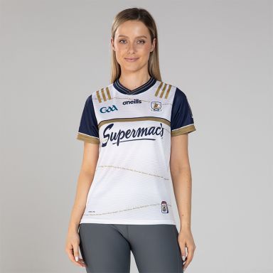 White, Navy and Gold Galway GAA Commemoration Goalkeeper Jersey with 1923/24 in gold on the back by O’Neills.