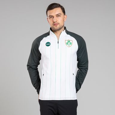 White Men’s Ireland Premier Brushed Retro Half Zip with shamrock crest by O’Neills.