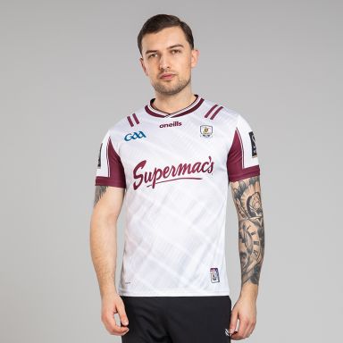 O’Neills White Galway GAA Player Fit Goalkeeper Jersey 2025 with ribbed crewneck by O’Neills.