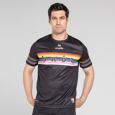 Black Pride Bród Jersey with rainbow flag and Bród printed on the chest by O’Neills.