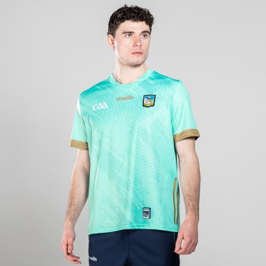 Mint Green/Gold Men's Limerick GAA Goalkeeper Jersey 2023, with ”Luimneach” printed on the upper back by O'Neills.