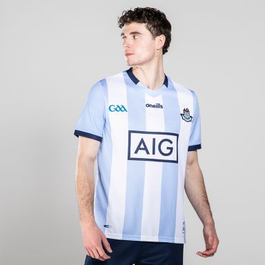 Blue and white striped Dublin GAA jersey by O’Neills.