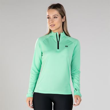 Green women’s Skylar Half Zip Midlayer Top with O’Neills logo.