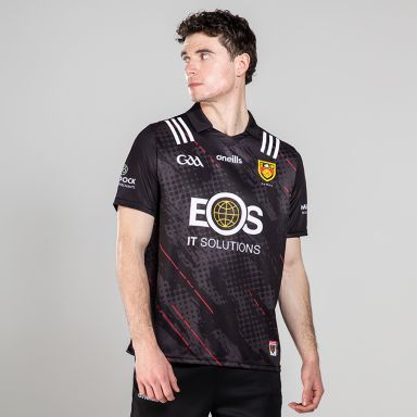 Black/Red Men's Down GAA Goalkeeper Jersey 2023, with sponsoring logos by O'Neills. 